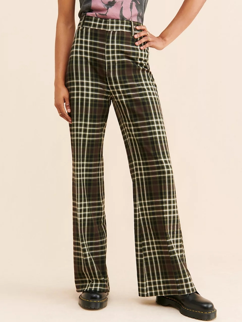 Free People Plaid Jules Pants Green Plaid Wide-Leg Trousers - Picture 4 of 14
